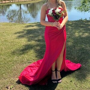 Chic Strapless Red Prom Gown AMARRA 88318
